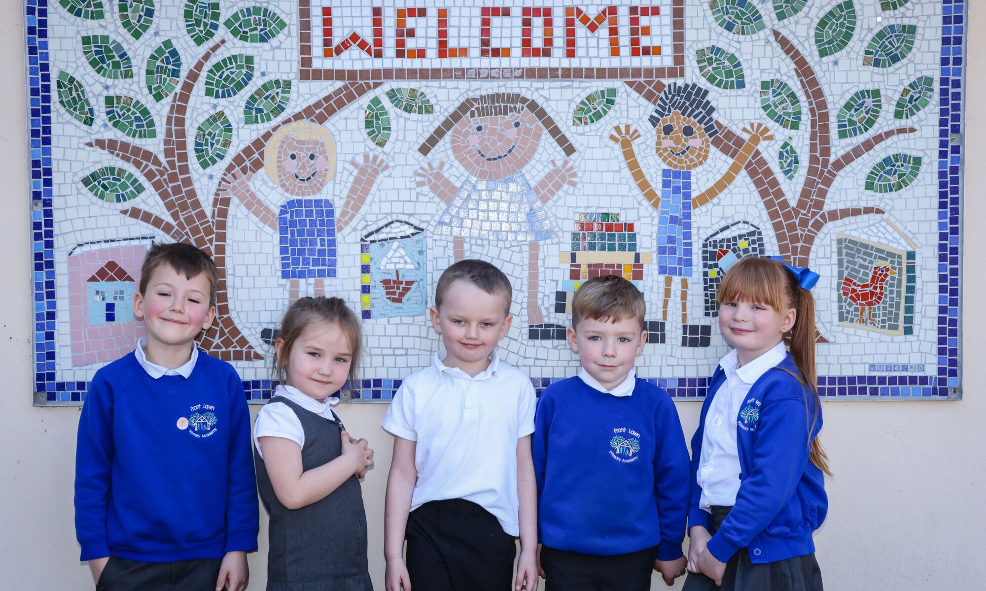 Five children outside the front of Lower Site